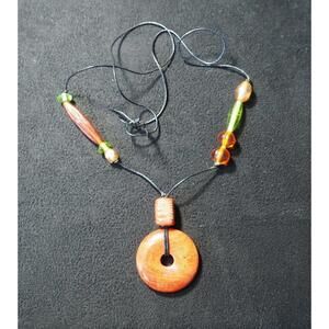 Vintage Style Gold Sandstone Donut Pendant Cord Necklace Choker